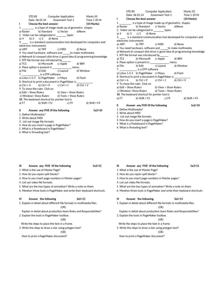 Computer Application Assessment Test XII | PDF | Control Key | Computing