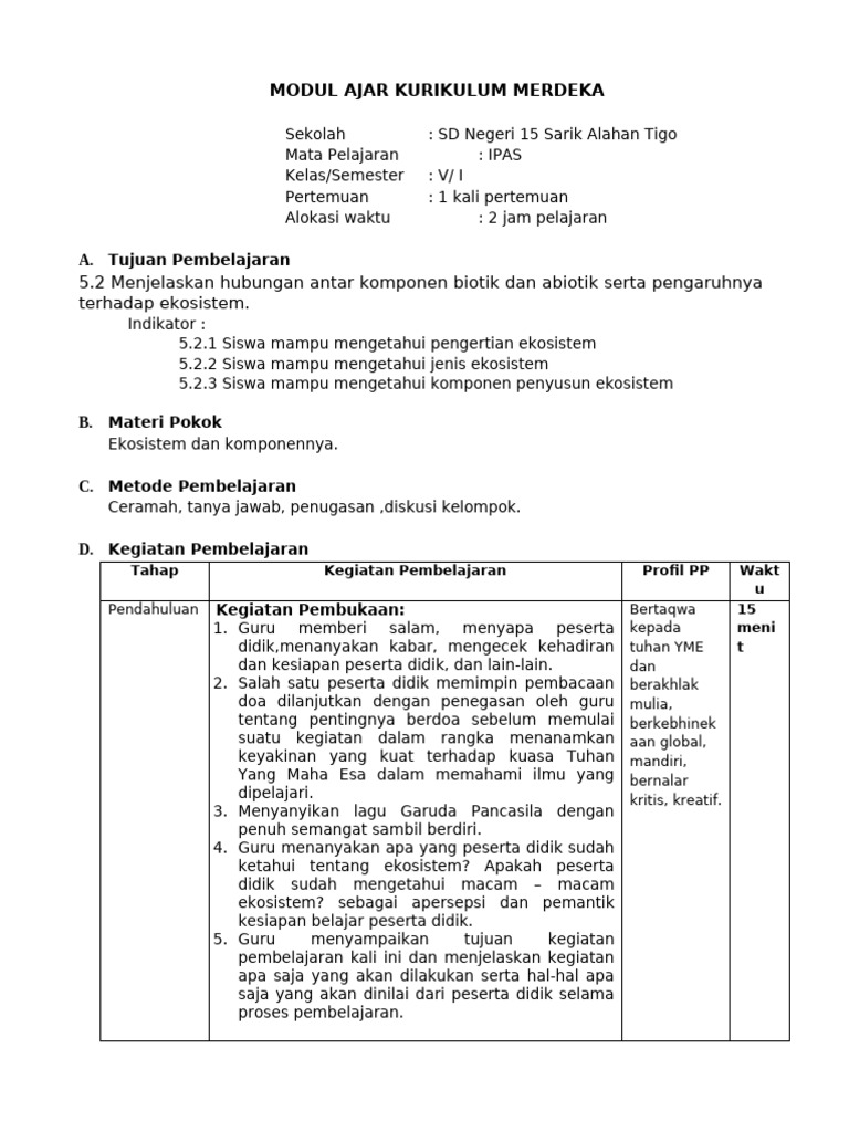 Modul Ajar Ekosistem Kelas V | PDF
