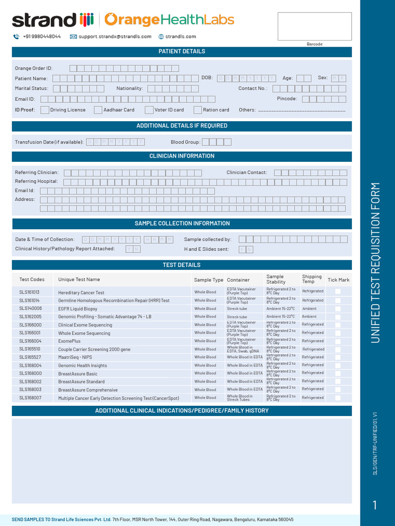 Unified Test Requisition Form | PDF | Genetic Testing | Medical Diagnosis