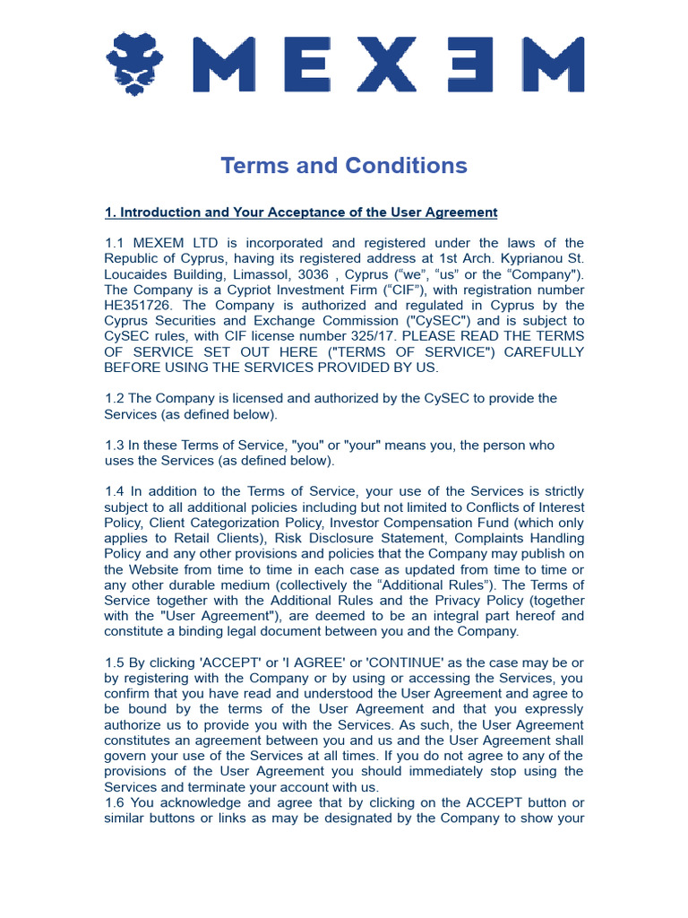 MEXEM LTD Terms of Service Agreement | PDF | Investing | Credit Card