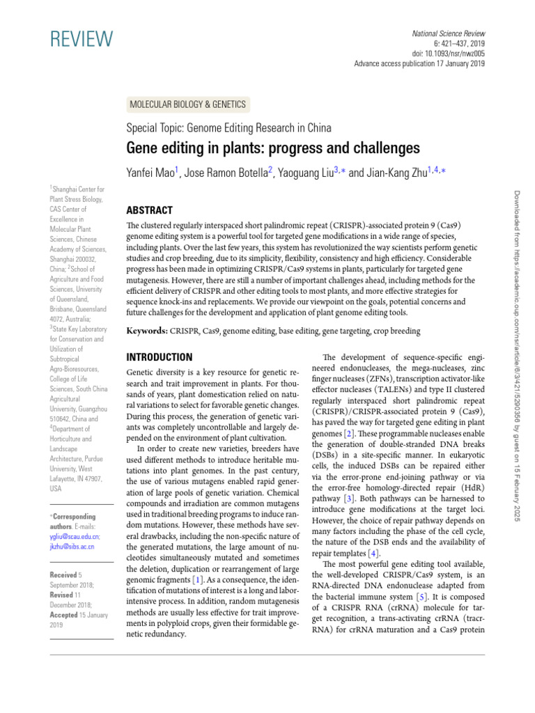 Gene Editing in Plants: Progress & Challenges | PDF | Crispr ...