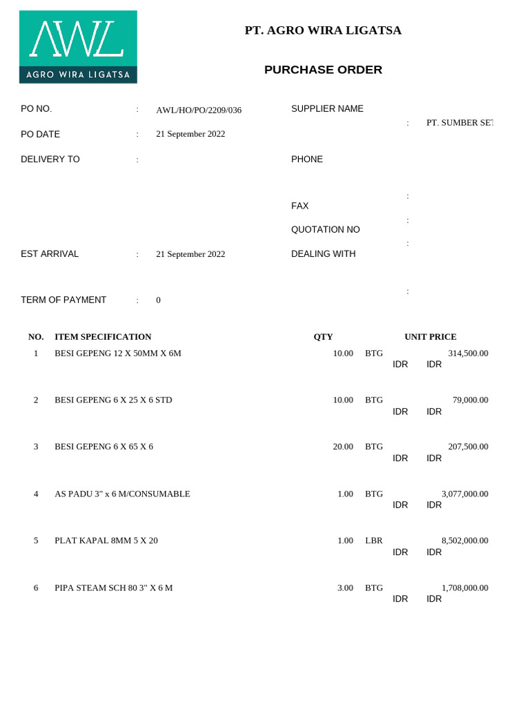 Contoh PO | PDF | Indonesian Rupiah | International Trade