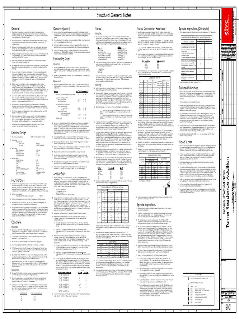 Structural General Notes for Concrete and Wood | PDF | Concrete | Truss