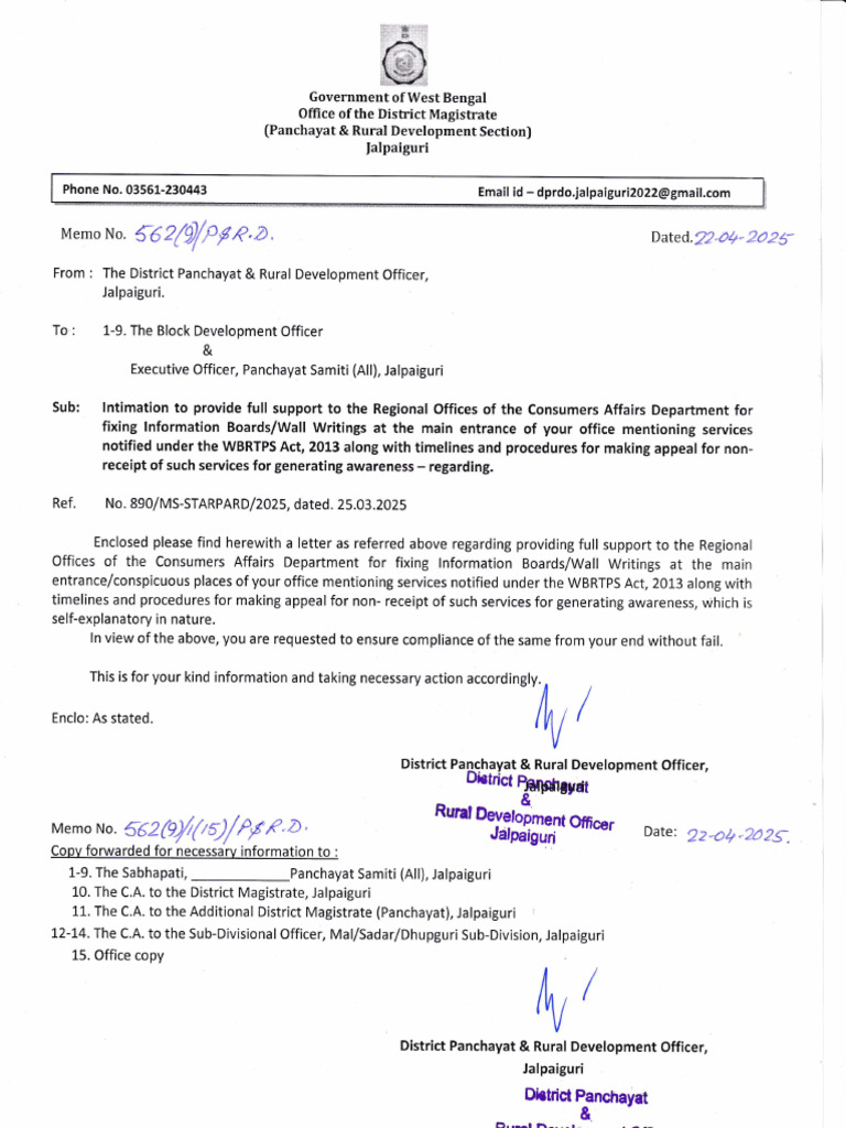 Display of PRI Services Under WBRTPS Act, 2013 | PDF | Government Of India