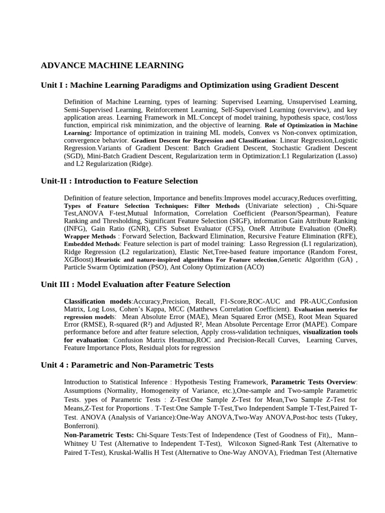 Advance Machine Learning Proposed Syllabus | PDF | Student's T Test ...