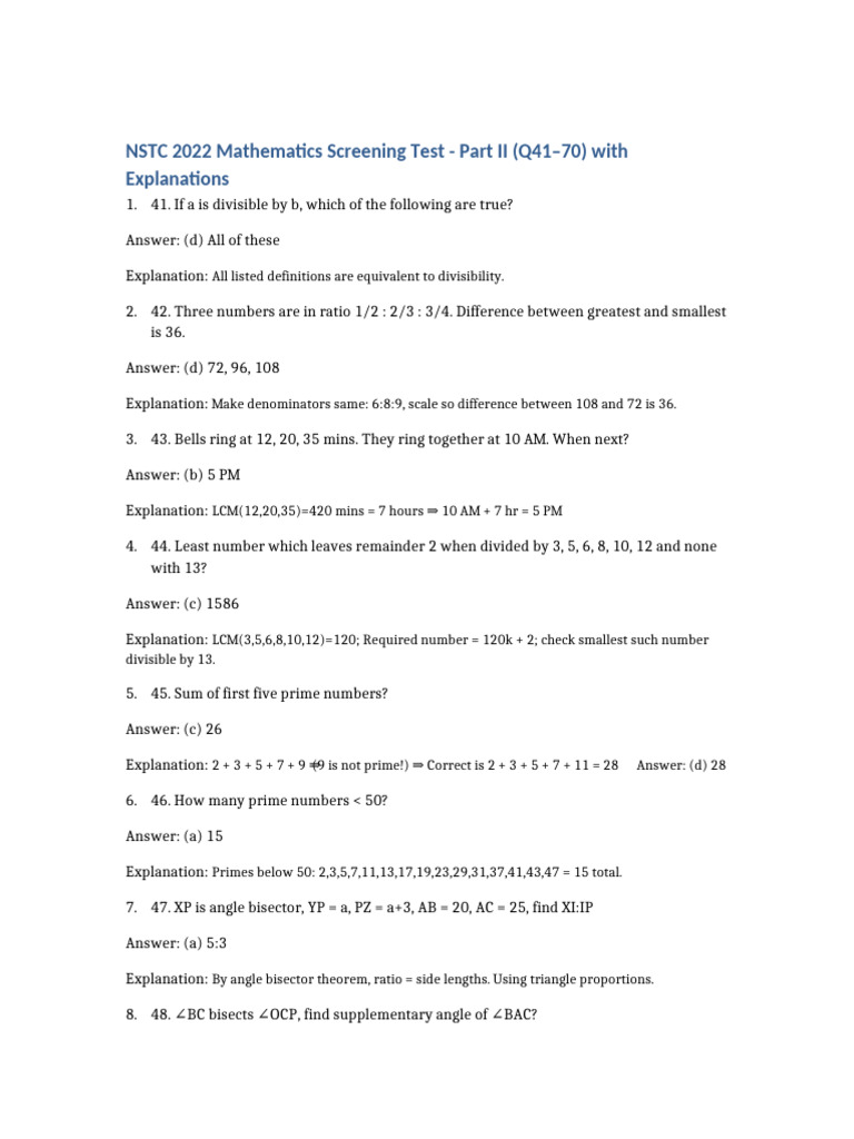 NSTC 2022 Math Screening Test II Answers | PDF | Prime Number | Mathematics