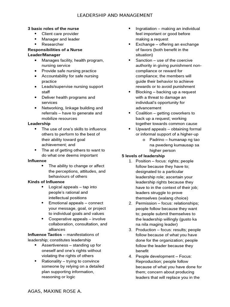 Nurse Leadership and Management Roles | PDF | Leadership | Motivation