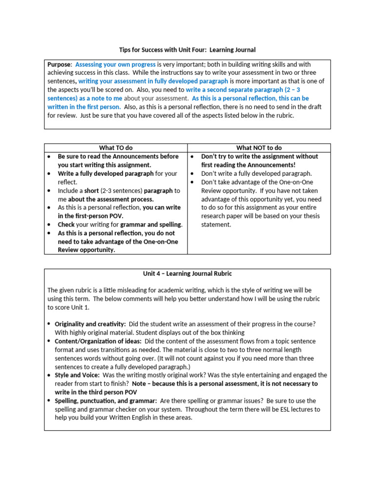Unit 4 - Tips For Success With The Learning Journal | PDF | Writing ...