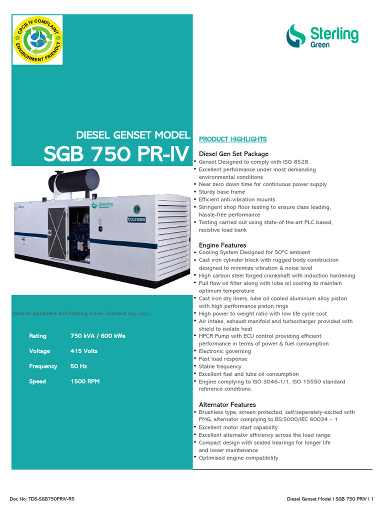 Diesel Genset SGB 750 PR-IV Overview | PDF | Engines | Diesel Engine