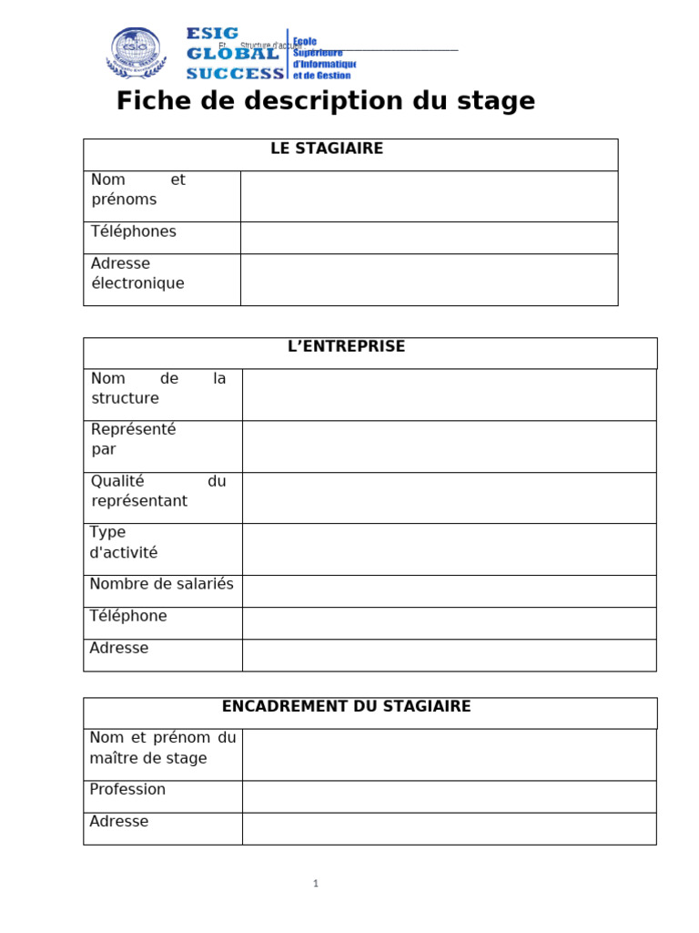 Fiche de description de stage détaillée | PDF