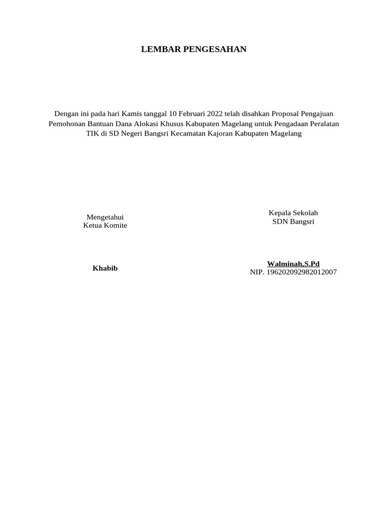Lembar Pengesahan Proposal | PDF