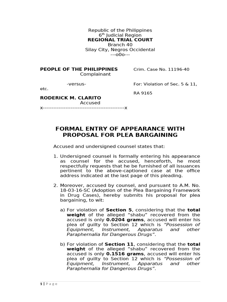 Plea Bargaining Proposal in Drug Case | PDF | Plea | Plea Bargain