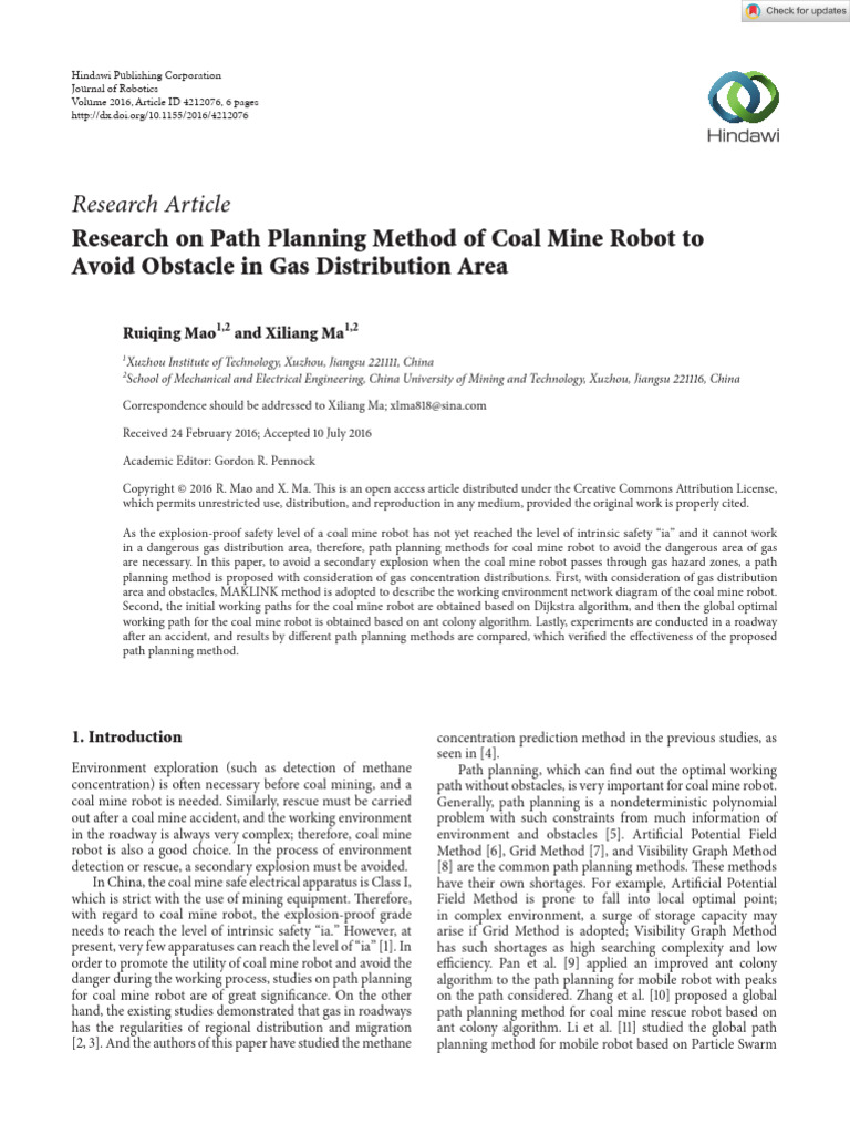 Coal Mine Robot Path Planning Method | PDF | Mathematical Relations ...