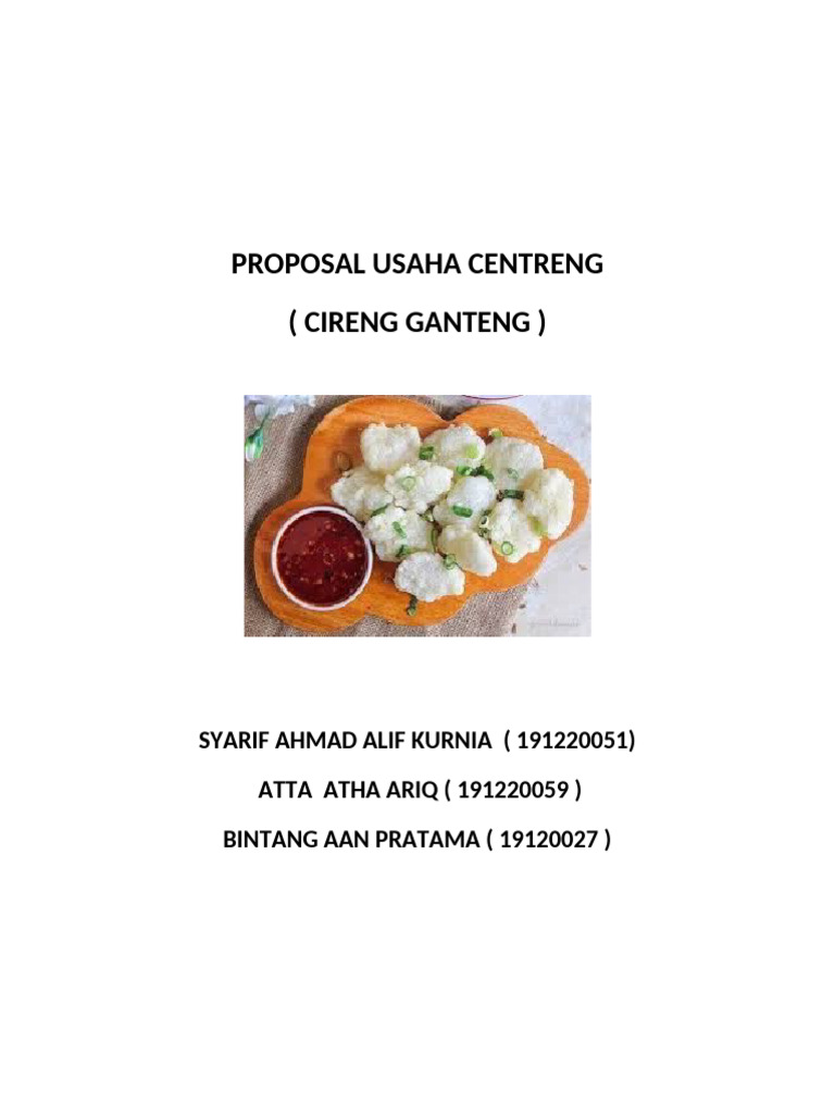 Proposal Usaha Kuliner Cireng Ganteng | PDF