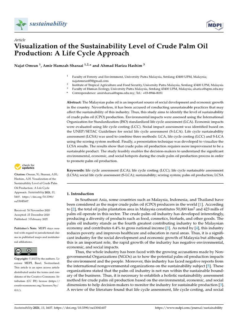 Visualization of The Sustainability Level of Crude Palm Oil Production ...
