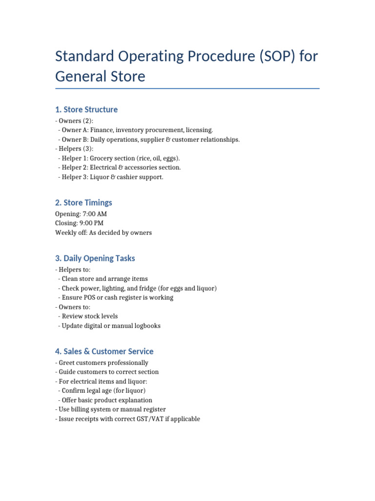 SOP for General Store Operations | PDF