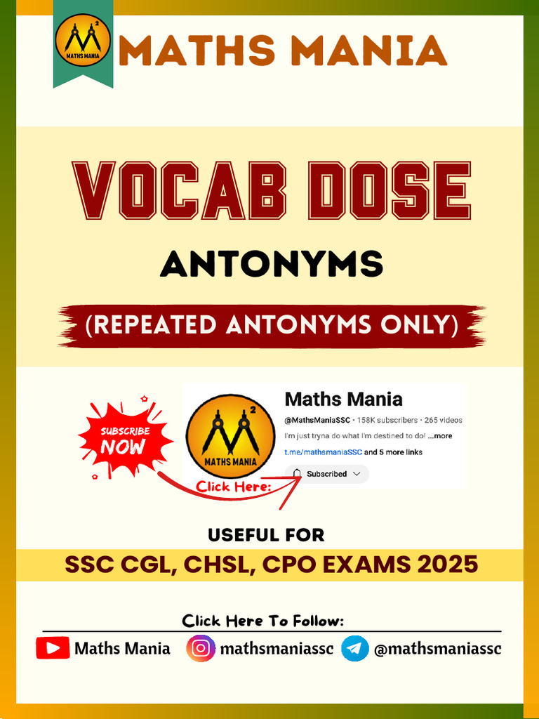 Antonyms for SSC Exams 2025 | PDF