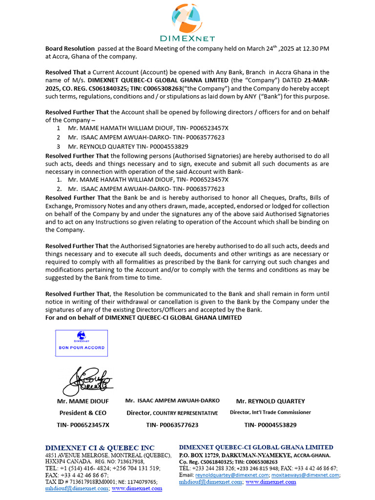 Board Resolution For Opening of An Account With Bank in Ghana | PDF