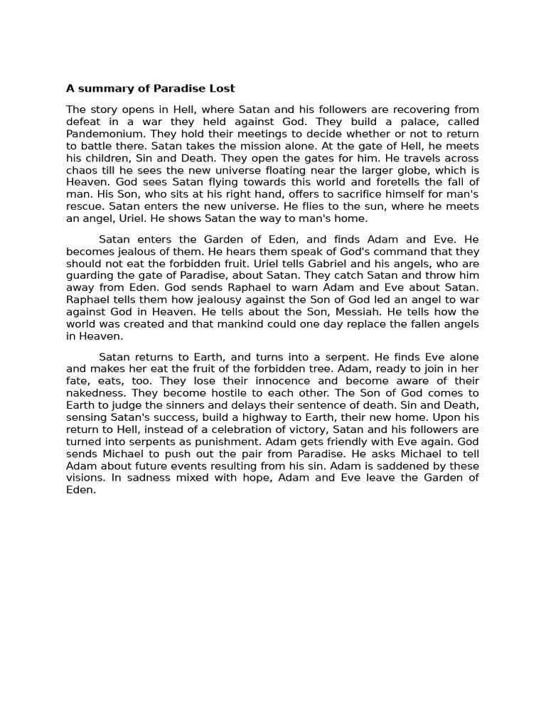 Summary of Paradise Lost | PDF