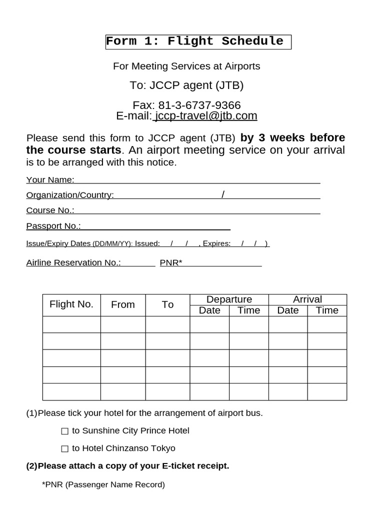Airport Meeting Service Flight Form | PDF