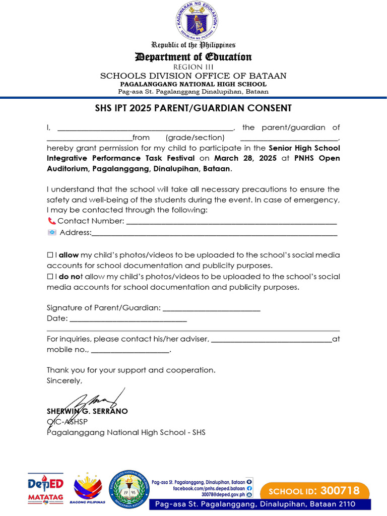 Consent for SHS IPT Festival 2025 | PDF