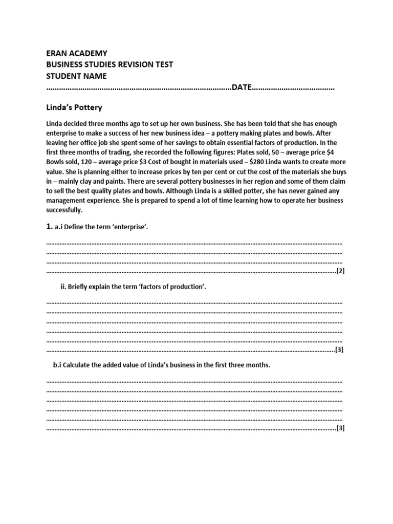Eran Academy Busi Rev Test | PDF | Pottery