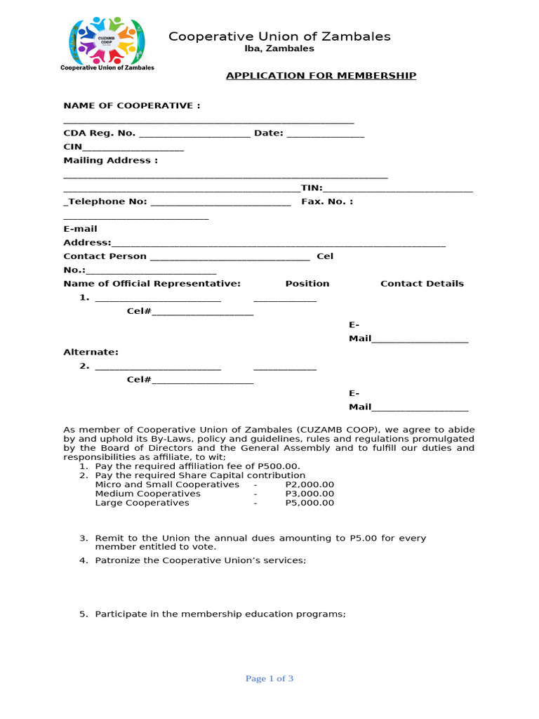 Membership Application for CUZAMB Coop | PDF