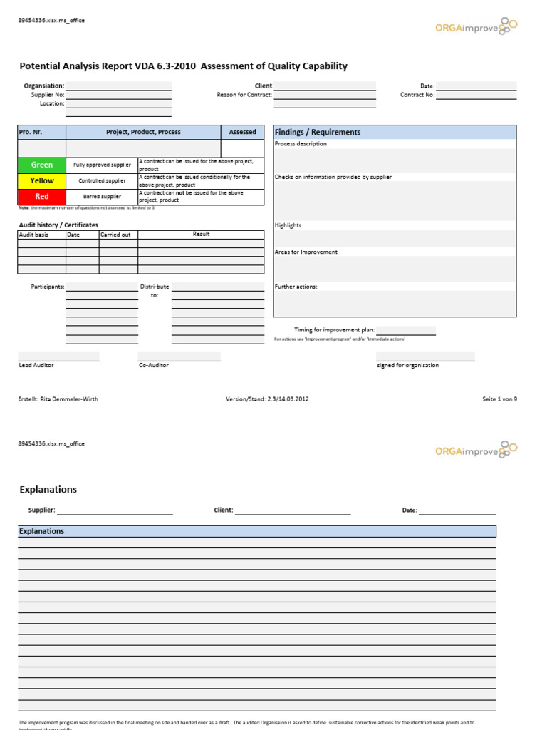 VDA 6.3 Audit Checklist 2023 Excel | PDF | Audit | Project Management