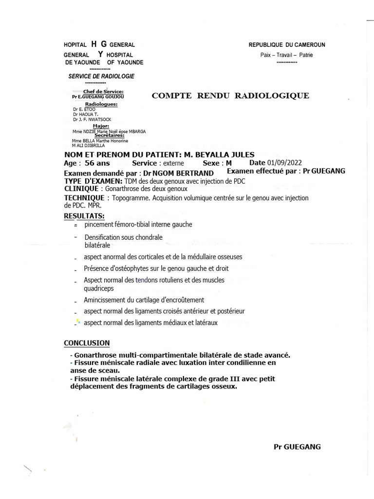 Compte Rendu Scanner Genoux | PDF
