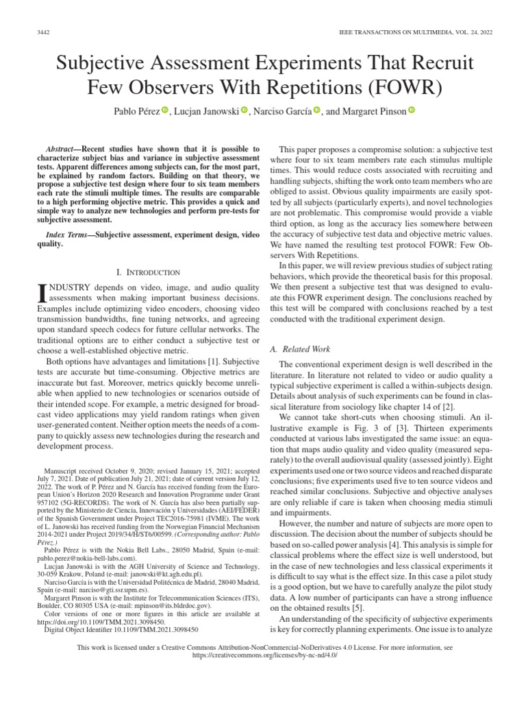 FOWR: Efficient Subjective Assessment | PDF | Experiment | Statistics