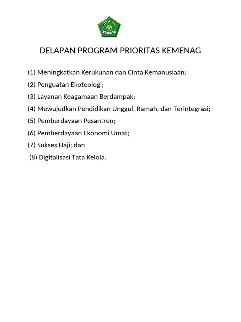 Delapan Program Prioritas Kemenag | PDF