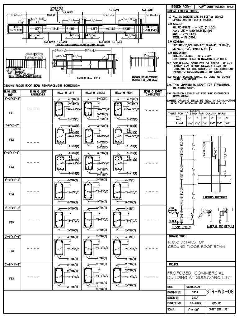 Guduvanchery R.C.C Details of Typical Floor Roof Beams | PDF