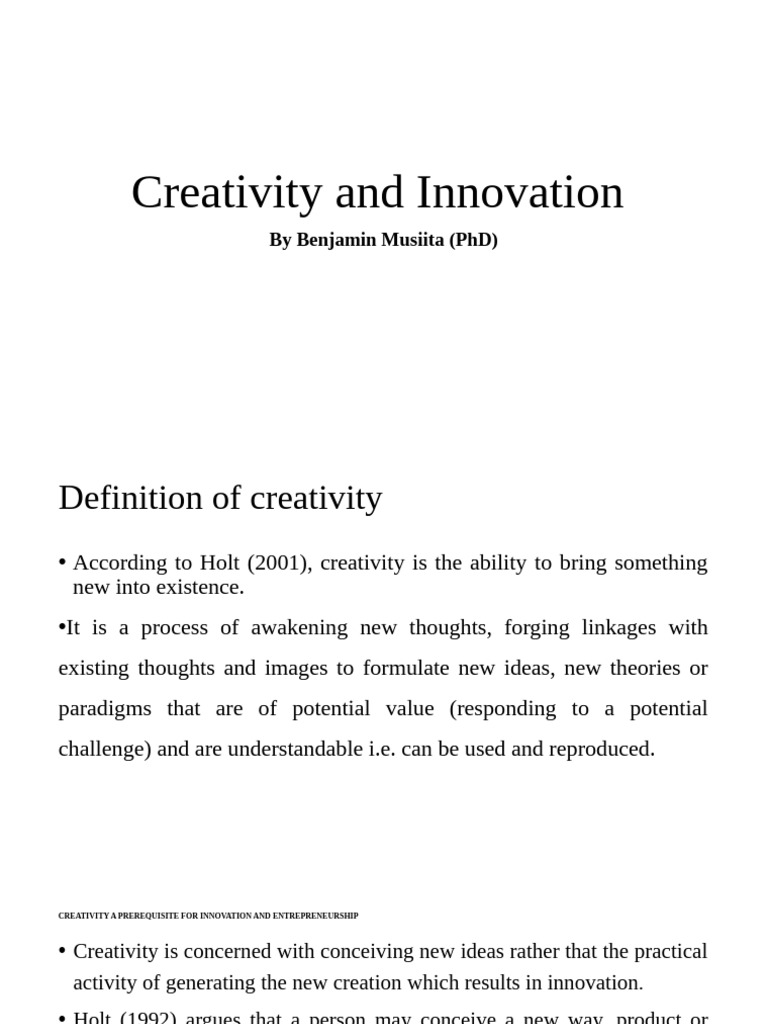 Creativity's Role in Innovation & Entrepreneurship | PDF | Creativity ...