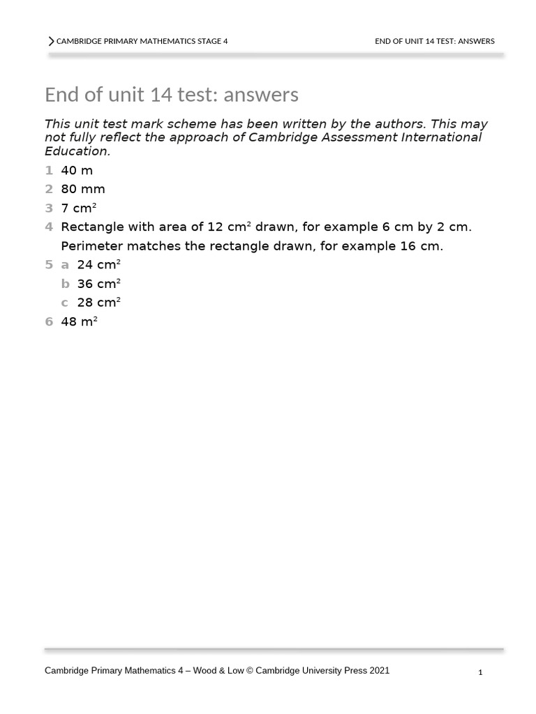 Stage 4 Unit 14 Test Answers | PDF