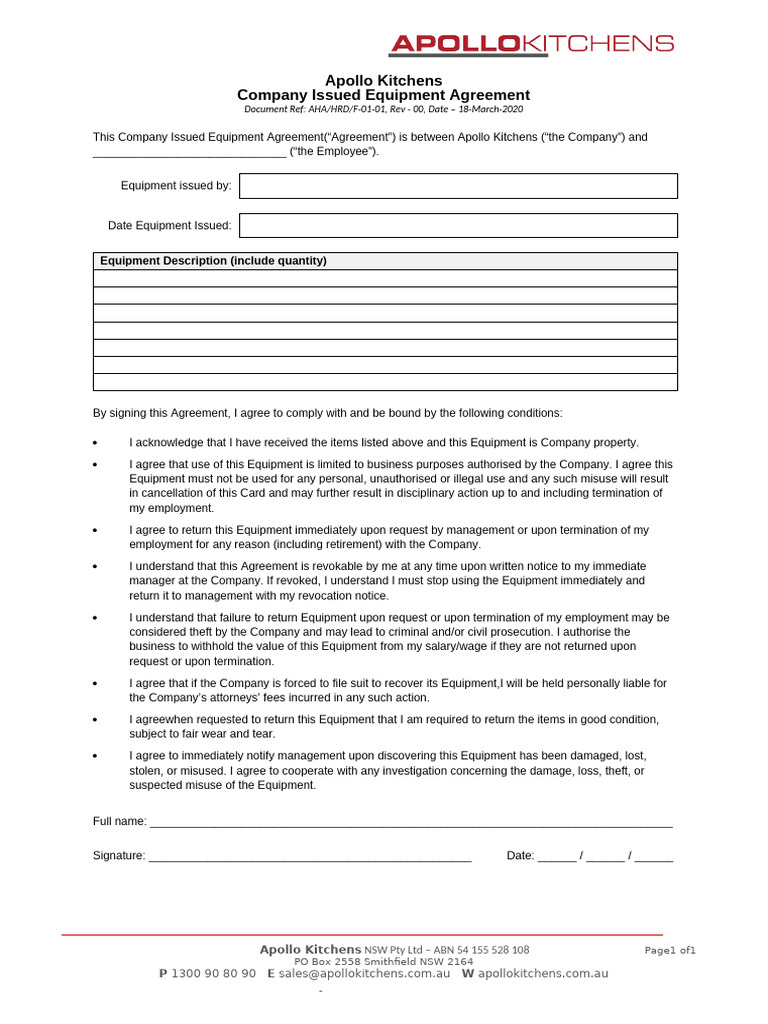 Apollo Kitchens Equipment Agreement | PDF | Justice | Crime & Violence