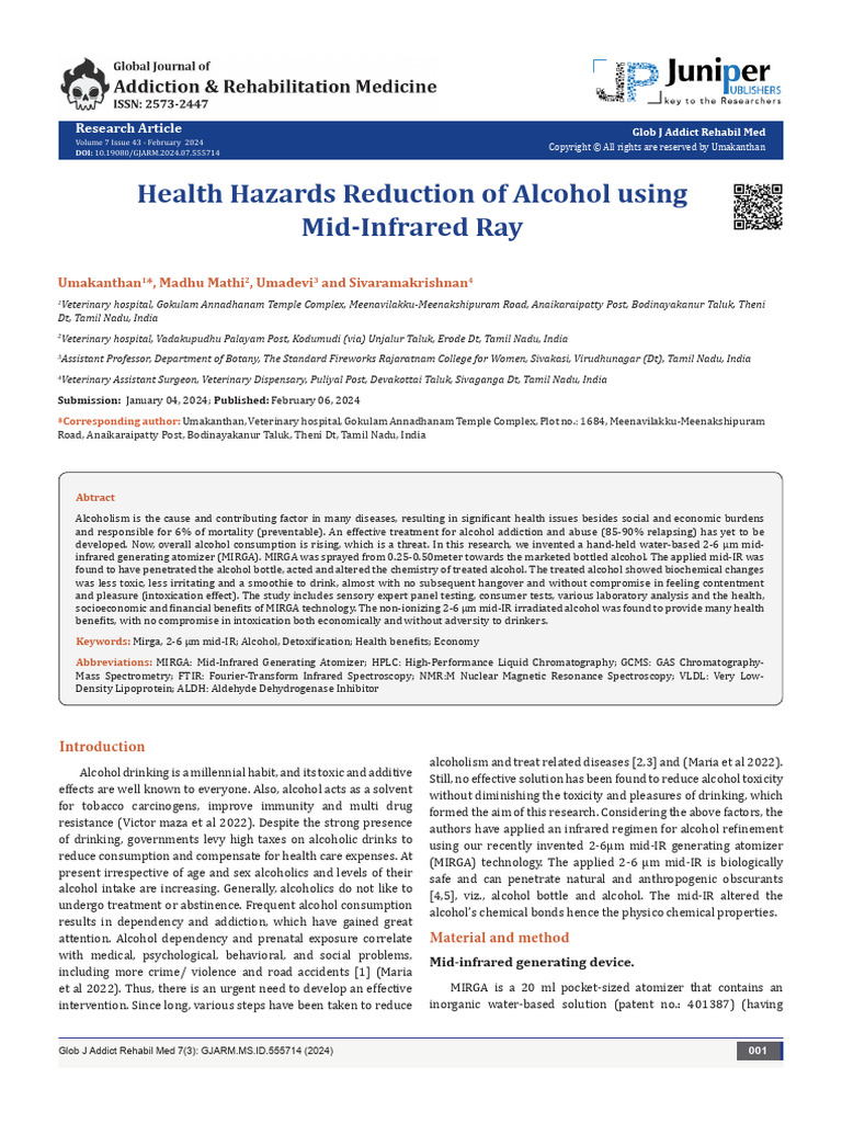 Mid-Infrared Alcohol Detoxification Study | PDF | Nuclear Magnetic ...