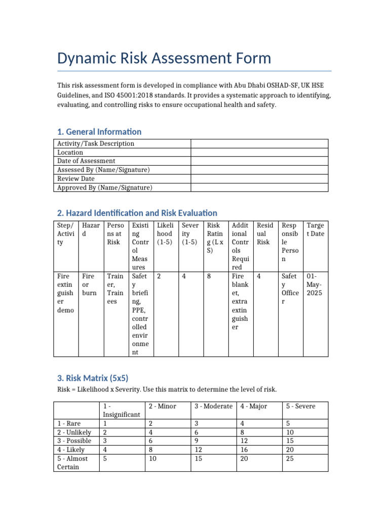 Dynamic Risk Assessment Template | PDF