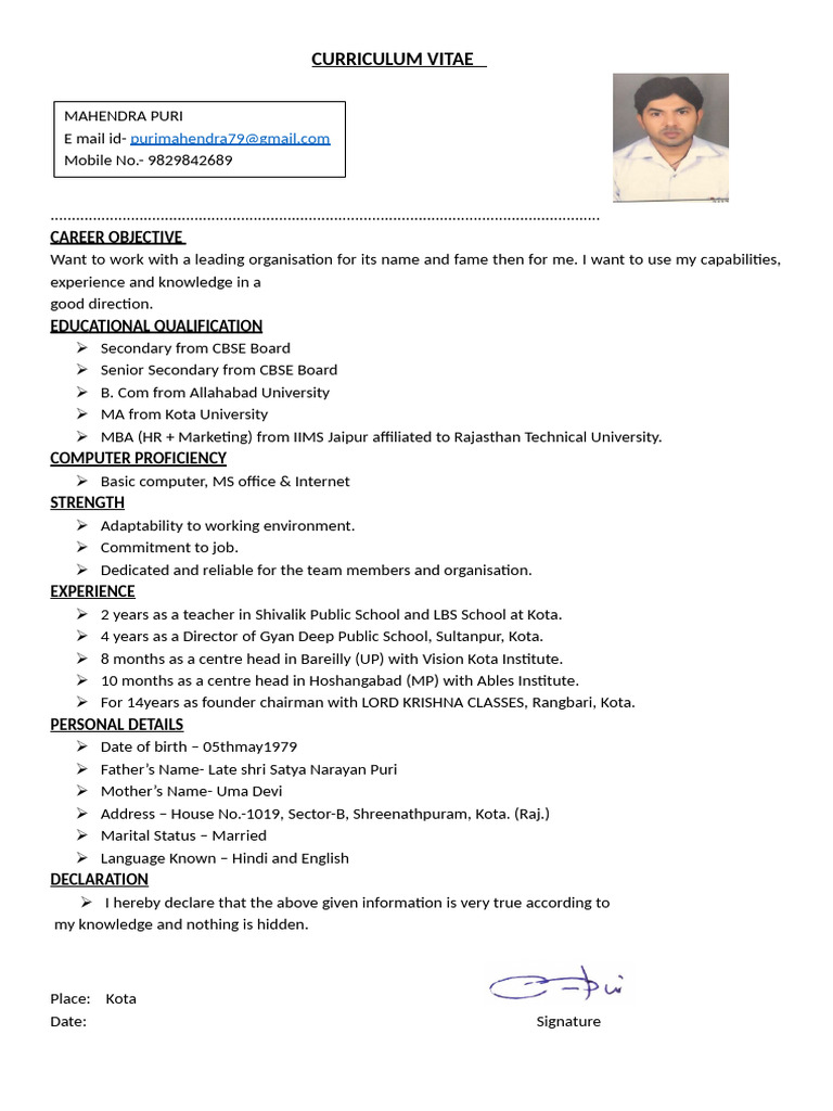 Mahendra Puri's Professional CV | PDF