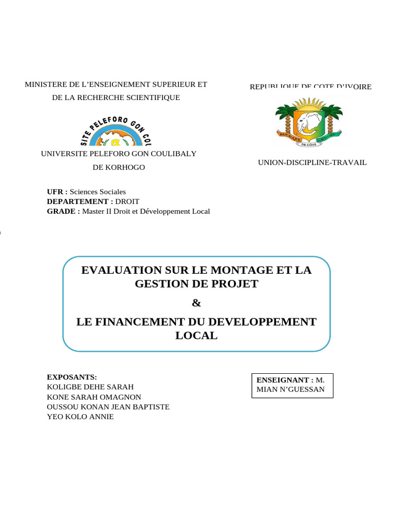 Autonomisation économique des femmes à Korhogo | PDF | Planification ...