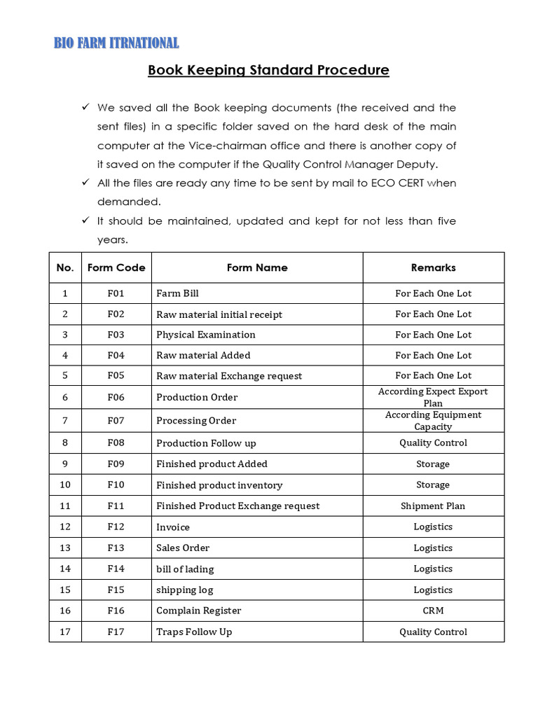 Book Keeping Standard Procedures | PDF