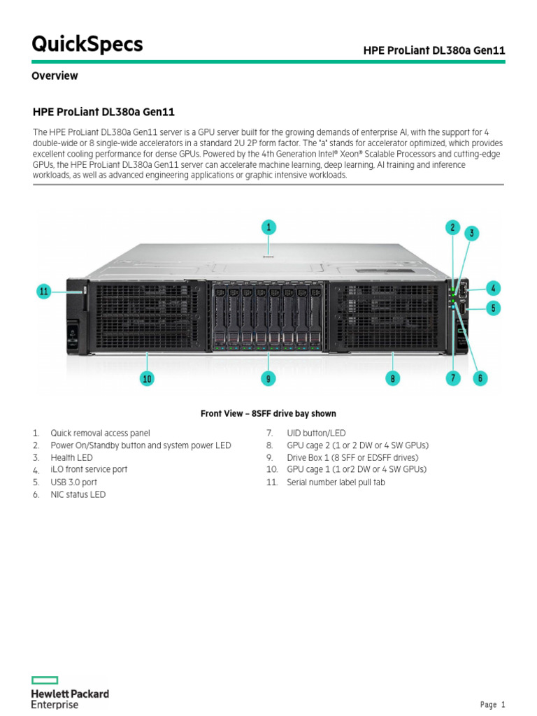 HPE ProLiant DL380a Gen11 QuickSpecs | PDF | Computing | Computer Science