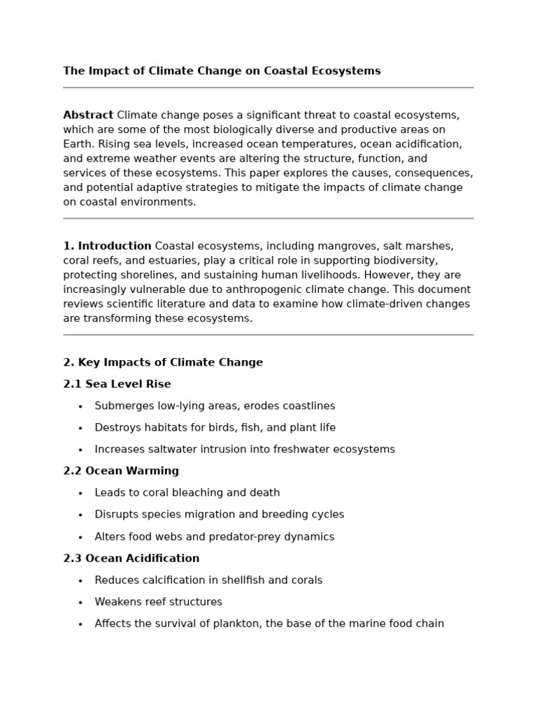 Climate Change Effects on Coastal Ecosystems | PDF | Coast | Climate Change
