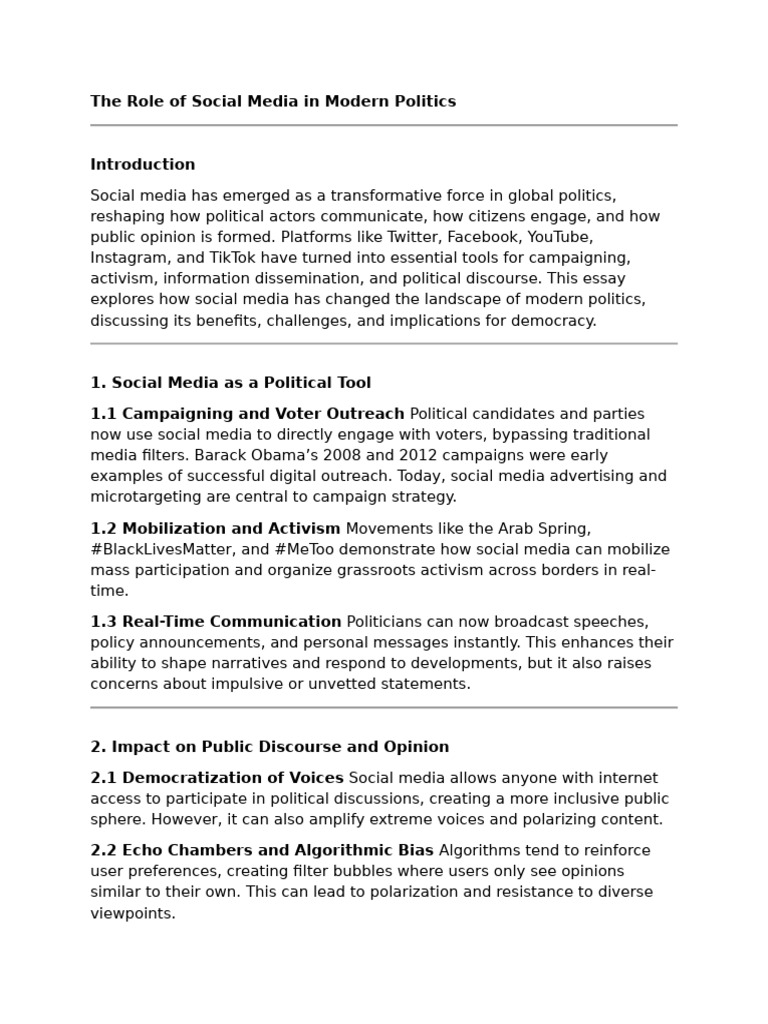 Social Media's Impact on Modern Politics | PDF | Social Media | Popular ...