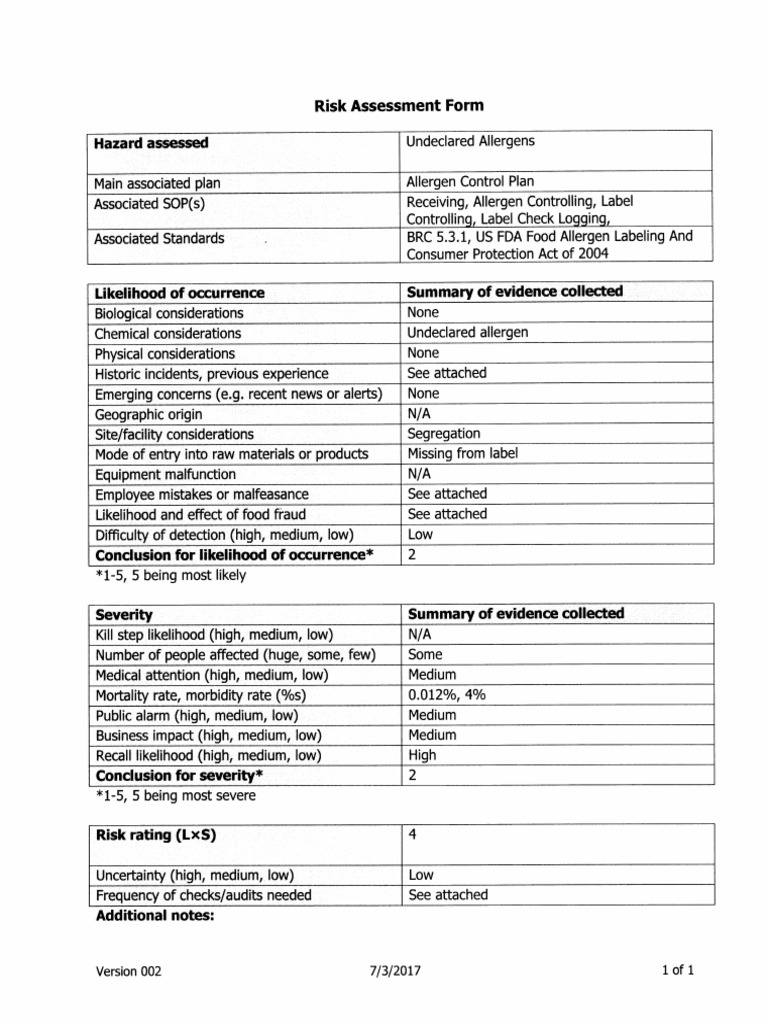 RiskAssessmentForm 20190222 | PDF