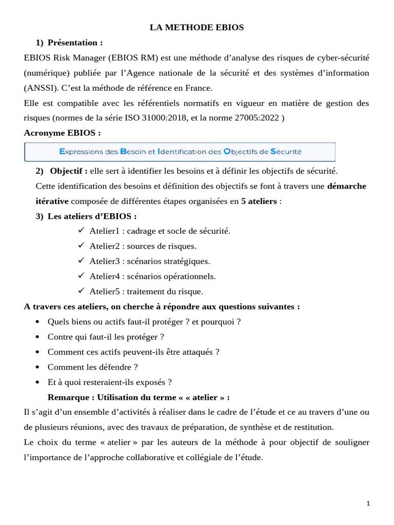 Méthode EBIOS : Analyse des Risques Cyber | PDF