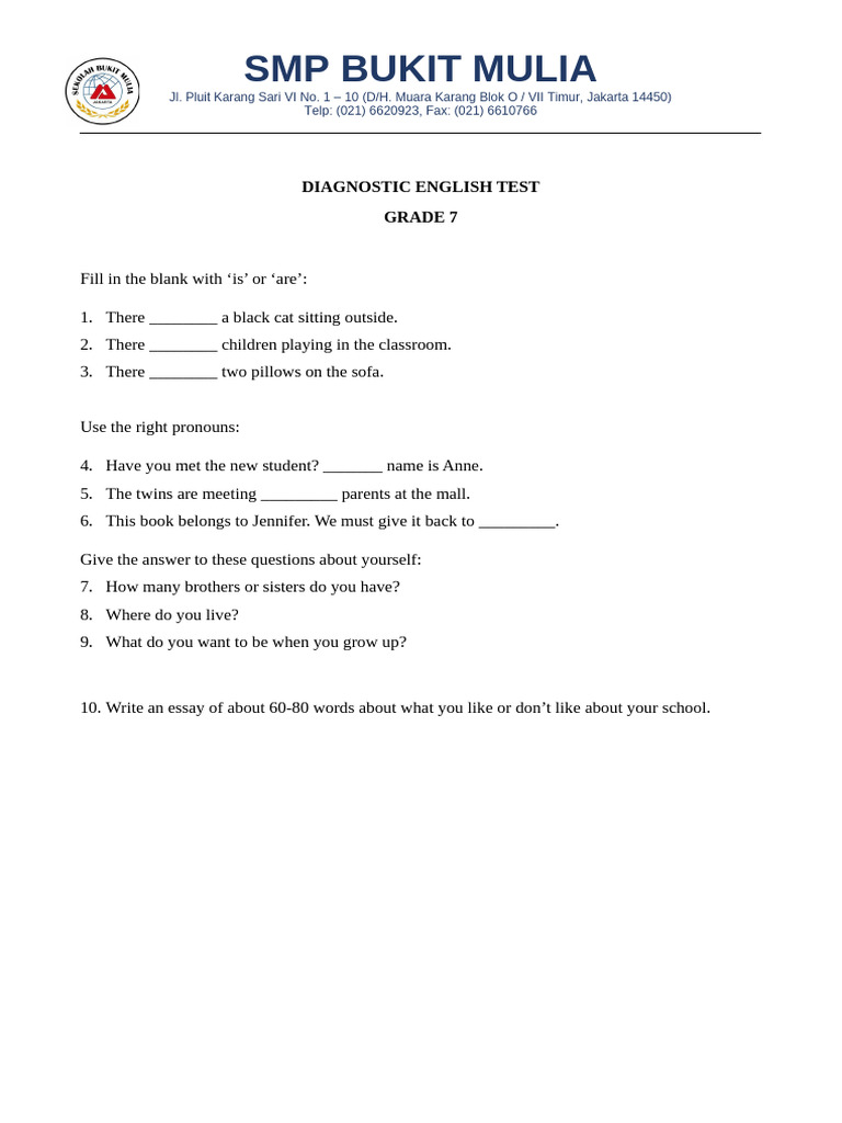 DIAGNOSTIC ENGLISH TEST Gr. 7 | PDF