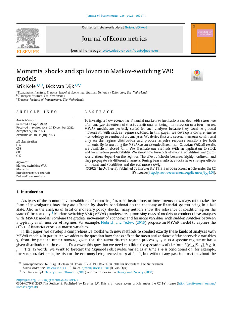 Moments, Shocks and Spillovers in Markov-Switching VAR Models | PDF ...