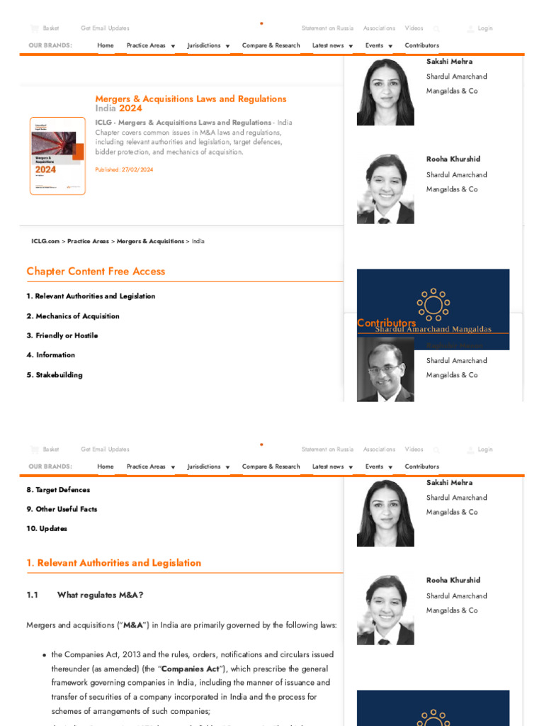 M&A Laws and Regulations in India 2024 | PDF | Mergers And Acquisitions ...