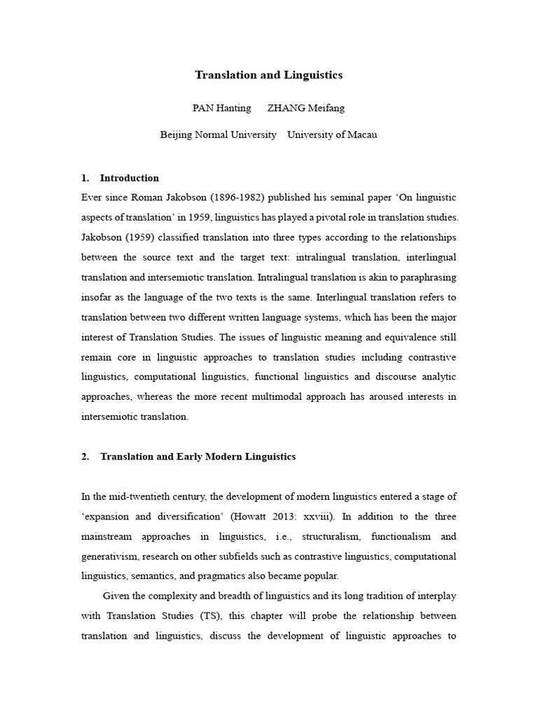 Translation and Linguistics-PAN and ZHANG | PDF | Semantics | Linguistics
