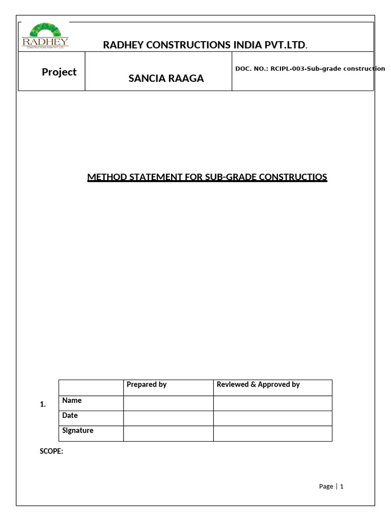 Sub-Grade Construction Method Statement | PDF